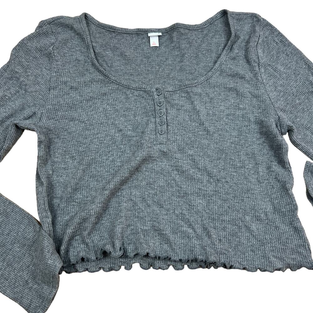 Colsie Women's Gray Henley Ruffled Hem Sleep Crop Top - Size XL - NWT